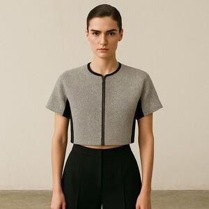 Lida Baday cropped knit T-shirt blazer.  Designer cropped jacket. Small 4